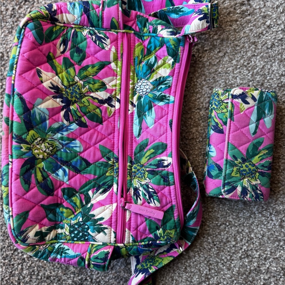 Vera Bradley Pink and Green Floral Backpack and Wallet